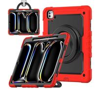 Heavy Duty Shockproof Case for iPad Pro 13-inch (M4 2024 / M5 2025),3-Layer Hybrid Full-Body Shockproof Cover, W 360° Rotatable Handle Bracket+Shoulder Strap (Red)
