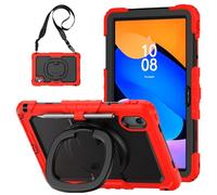 Heavy Duty Shockproof Case for Lenovo Xiaoxin Pad 11 2025/M11 2024,3-Layer Hybrid Full-Body Shockproof Cover, W 360° Rotatable Handle Bracket+Shoulder Strap (Red)
