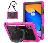 Heavy Duty Shockproof Case for Lenovo Xiaoxin Pad 11 2025/M11 2024,3-Layer Hybrid Full-Body Shockproof Cover, W 360° Rotatable Handle Bracket+Shoulder Strap (Rose Red)