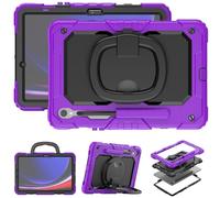 Heavy Duty Shockproof Case for Samsung Galaxy Tab S10 Lite 10.9 inch SM-X400/X406B 2025,3-Layer Hybrid Full-Body Shockproof Cover, W 360° Rotatable Handle Bracket+Shoulder Strap (Purple)