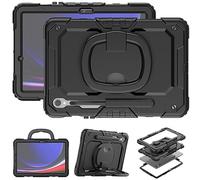 Heavy Duty Shockproof Case for Samsung Galaxy Tab S10 Lite 10.9 inch SM-X400/X406B 2025,3-Layer Hybrid Full-Body Shockproof Cover, W 360° Rotatable Handle Bracket+Shoulder Strap (Black)