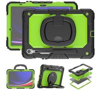 Heavy Duty Shockproof Case for Samsung Galaxy Tab S10 Lite 10.9 inch SM-X400/X406B 2025,3-Layer Hybrid Full-Body Shockproof Cover, W 360° Rotatable Handle Bracket+Shoulder Strap (Green PC)