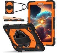 Heavy Duty Shockproof Kids Case for Lenovo Tab One 8.7 inch/K9 TB305FU 2025,3 Layer Protective Case W 360 ° Rotating Handle Stand + Shoulder Strap (Orange)
