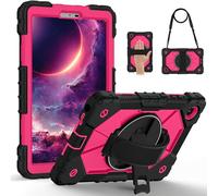 Heavy Duty Shockproof Kids Case for Lenovo Tab One 8.7 inch/K9 TB305FU 2025,3 Layer Protective Case W 360 ° Rotating Handle Stand + Shoulder Strap (Rose Red)