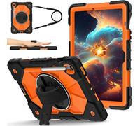 Heavy Duty Shockproof Kids Case for Samsung Galaxy Tab S10 FE/S10 10.9" SM-X520/X526B/X528U (2025),3 Layer Protective Case W 360 ° Rotating Handle Stand + Shoulder Strap (Orange)
