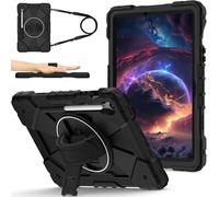 Heavy Duty Shockproof Kids Case for Samsung Galaxy Tab S10 FE/S10 10.9" SM-X520/X526B/X528U (2025),3 Layer Protective Case W 360 ° Rotating Handle Stand + Shoulder Strap (Black)