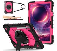 Heavy Duty Shockproof Kids Case for Samsung Galaxy Tab S10 FE/S10 10.9" SM-X520/X526B/X528U (2025),3 Layer Protective Case W 360 ° Rotating Handle Stand + Shoulder Strap (Rose Red)