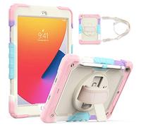 Heavy Duty Shockproof TPU Case for iPad 10.2 inch（2019/2020/2021） Kids Case,Rugged Dropproof Protective Cover W Screen Protector+Rotating Kickstand+Handle+Shoulder Strap,Pink