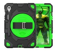 Heavy Duty Shockproof TPU Case for Samsung Galaxy Tab S9 11 inch SM-X710/X716B/X718U 2023 Kids Case,Rugged Dropproof Protective Cover 360° Rotating Kickstand+Handle+Shoulder Strap(Black+Green)
