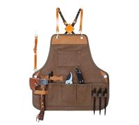 Heavy Duty Short Canvas Apron with Tool Pockets - Korean Style Work Aprons for Men and Women, Adjustable Leather Straps, Multi-Pocket Utility Apron for Woodworking, Mechanic, DIY, or Repair Use