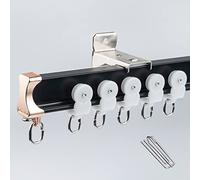 Heavy Duty Shower Curtain Track Set Ceiling/Wall Mount Black Curtain Rod with Hooks for Bay/Bunk Bed/RV/Garage 220cm/7.2ft Durable Curtain Rails