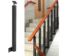 Heavy Duty Side Mount Stair Railings Kit Black Woo with Balusters & Spindles for Balcony Deck Garden Patio & Loft 2.46ft Support Column