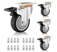 Heavy Duty Silent Casters Set of 43in/4in/5in Thermoplastic Rubber Wheels Swivel Plate with Dual Locking Brakes Perfect for Trolleys & Furniture No Noise