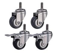 Heavy Duty Silent PU Castor Wheels 300kg Load M8/M10/M12 Thread 1.5"/2" Stainless Steel 304 Bracket Swivel with Brake 4 pcs Small Casters for Furniture Table Desk Trolley Baby Cot