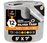 Heavy Duty Silver Poly Tarp 5' X 7' - Multipurpose Protective Cover - Durable, Waterproof, Weather Proof, Rip and Tear Resistant - Extra Thick 12 Mil Polyethylene - by Xpose Safety