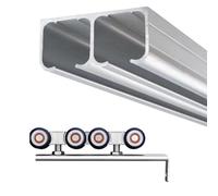 Heavy Duty Sliding Door Hardware Set - Double Track Bypass Barn Door System for Closet Outdoor Kitchen Bathroom - Adjustable 185" Rail for Custom Fit Easy Installation Steel Construction