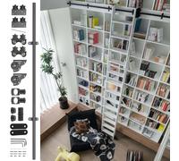 Heavy Duty Sliding Hardware Kit with Black Roller Hardware, Rolling Library Ladder Track - No Ladder(Non-Telescopic,20ft/610cm Track kit)