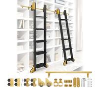 Heavy-Duty Sliding Ladder Hardware Kit - Rolling Library Rail Track 3.3-24 ft Metal Roller System, No Ladder | Floor Wheels with Brake(Telescopic,12ft/366cm Track kit)