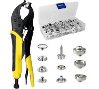 Heavy Duty Snap Fastener Tool Kit, Adjustable Handheld Snap Pliers with 25 Sets 3/5 Inch 15mm Metal Snap Buttons for Clothes, Snaps for Fabric, Leather, Boat Covers, Repairing Canvas