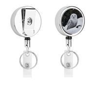 Heavy Duty Snow Owl Badge Reel with 360° Swivel Alligator Clip & 24" Retractable Nylon Cord Lightweight Name Badge Holder for Nurse Teacher Office Worker Id Card Decor