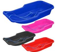 Heavy Duty Snow Sledge - For Adults, Winter Toboggan Sleigh Sled With Rope | Plastic Ski Board, Pull Strap - Skateboard for Outdoor Snow, Skiing Board, Speeder, High-Performance (1 PINK AND 1 BLUE)