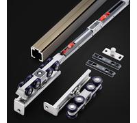 Heavy Duty Soft Close Sliding Door Hardware Kit 3mm Thickened Aluminum Pocket Door Track System with 8-Wheel Silent Rollers for Interior Closet Barn Door Max Load 100kg (5.9m/19.4ft,Champagne)