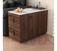Heavy Duty Solid Wood Side Table, Removable Coffee Table with Large Storage, Rock Slabs Top Nightstand for Living Room, Bedroom, Office, Reception Area