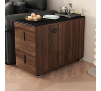 Heavy Duty Solid Wood Side Table, Removable Coffee Table with Large Storage, Rock Slabs Top Nightstand for Living Room, Bedroom, Office, Reception Area