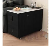 Heavy Duty Solid Wood Side Table, Removable Coffee Table with Large Storage, Rock Slabs Top Nightstand for Living Room, Bedroom, Office, Reception Area
