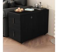 Heavy Duty Solid Wood Side Table, Removable Coffee Table with Large Storage, Rock Slabs Top Nightstand for Living Room, Bedroom, Office, Reception Area