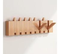 Heavy Duty Solid Wood Wall Hook Rack, Flip Down Piano Style Hangers for Jackets, Towels, and Accessories, Natural Finish Organizer for Home, Closet, Behind Door