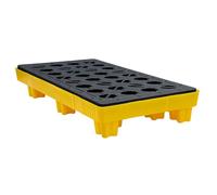 Heavy Duty Spill Containment Pallet for Oil Drums, Modular Anti Leak Platform with Grating, Yellow Black Polyethylene Drum Sump Tray for Warehouse Factory Safety Storage