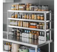 Heavy-Duty Stainless Steel 3-Tier Adjustable Workbench Kitchen Storage Rack for Home Restaurant Workshop or Garage - Versatile Ideal for Professional Use