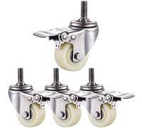 Heavy-Duty Stainless Steel 304 Casters with Brakes 360° Swivel Nylon Wheels for Furniture M8/M10/M12 Screws Included Set of 4Transport Wheels