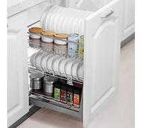 Heavy Duty Stainless Steel 304 Kitchen with Draining Tray & Soft Close Guide Pull Out Spice Rack & Dish Basket for Kitchen Base Cabinet & Pantry Storage