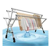 Heavy Duty Stainless Steel Clothes Drying Rack, Retractable Laundry Rack with Wheels, Foldable Fabric Dryer Stand for Balcony Indoor Outdoor Use