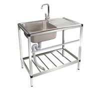 Heavy-Duty Stainless Steel Commercial Kitchen Sink Set - Single Bowl with Faucet & Drainboard for Restaurant Laundry Garage -& Easy-Clean 1 Compartment Design