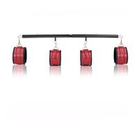 Heavy Duty Stainless Steel Expandable Black Exercise Leg Bar Home Gym with 4pcs Furry Crocodile Pattern Red Adjustable Strap,Sports Aid Training Fitness Gear Pilates Aid Kit,Indoor Yoga Set