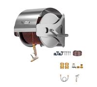 Heavy Duty Stainless Steel Hose Reel, Wall & Floor Mounted Garden Water Pipe Cart with Multi-Pattern Spray Gun Nozzle, Holds Up to 165FT/50M of Hose