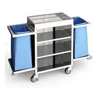 Heavy Duty Stainless Steel Housekeeping Cart with Silent Wheels, Large Capacity Janitorial Trolley for Office & Hotel Cleaning Supplies