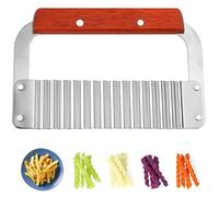 Heavy Duty Stainless Steel Large Crinkle Cutter Wavy Chopper French Fry Slicer for Potatoes Carrot Chips and Fruits, Vegetable, Potatoes, Onions (Wood-Style II, 1 PCS)