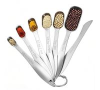 Heavy Duty Stainless Steel Metal Measuring Spoons for Dry or Liquid, Fits in Spice Jars, 7 Pieces with Leveler
