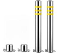 Heavy Duty Stainless Steel Parking Bollards - Pack of 2 Anti-Corrosion Barrier Posts with Reflective Tape | Easy Install Driveway Guard Rails for Car Parks & Residential Areas(Size:750mm×76mm)