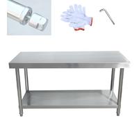 Heavy Duty Stainless Steel Prep Table for Food Preparation, Commercial Kitchen & Home Use, Double Layer Design with Undershelf, Galvanized Legs, 80x60cm/31x24in