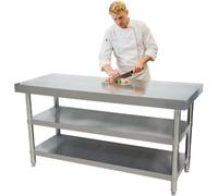 Heavy-duty Stainless Steel Prep Table With Adjustable Shelves - 24-71 Inch, 7mm Thick Countertop For Commercial Kitchen, Restaurant, Bar & Cafeteria Use One Color LxWxH 39.4x27.6x31.5in