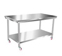 Heavy-Duty Stainless Steel Prep Table with Lockable Wheels - Perfect for Restaurants and Hotels, Commercial Kitchen Workstation, Durable & Mobile Industrial Equipment