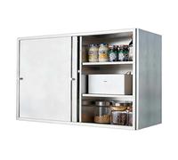 Heavy Duty Stainless Steel Wall Cabinet with Sliding Door Wall Mounted Storage Shelf for Garage Office Kitchen Bathroom Balcony (60cm x 14cm x 38cm)