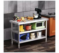 Heavy-duty Stainless Steel Work Table 3-tier Removable Design Rounded Edge Protection 31.5" Height 400kg Load Ability Kitchen Workbench Water Proof and Rustproof