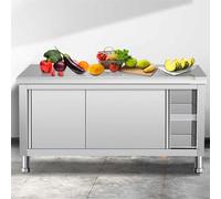 Heavy Duty Stainless Steel Work Table with Sliding Doors & Storage Cabinet - Perfect Prep Table for Kitchen, Restaurant, Hotel, Catering & Commercial Use