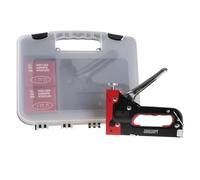 Heavy Duty Staple Gun for Wood Carpentry, DIY Crafts, or Furniture Upholstery Stapler with Staples - 3-Way Heavy Duty Stapler Gun with Carrying Case and 3 Types of Staples Included by Stalwart (Red)